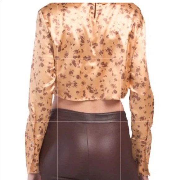NWT- ZARA Cropped Floral Silky Cropped Long Sleeved Top - Picture 2 of 13